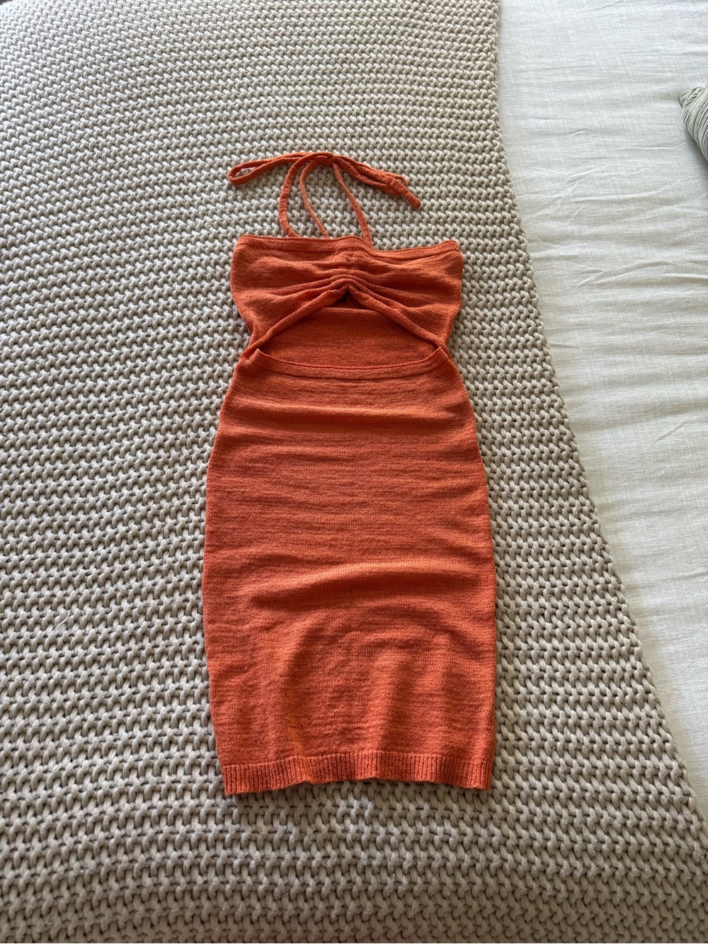 Cotton Candy Orange Strapless Knit Cutout Dress